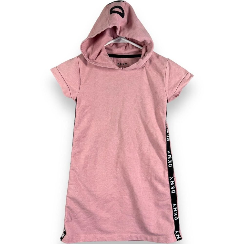 DKNY Youth Size 6x Pink/ Black Logo Hoodie Short Dress